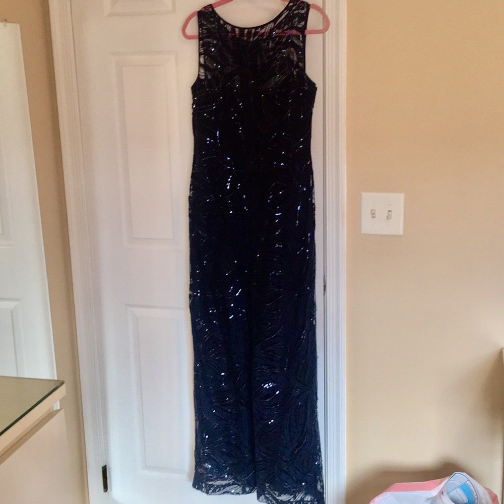Tahari formal navy gown with sequins